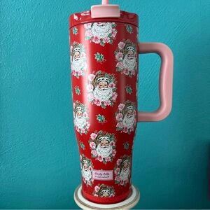 Silly Belle by Simply Southern Red Santa Travel Mug with Pink Handle